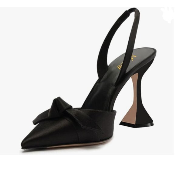 Miss Left Shoes - Miss Left Black Pointed Toe Slingback Pumps Bowknots Slip On Backstrap Sandals